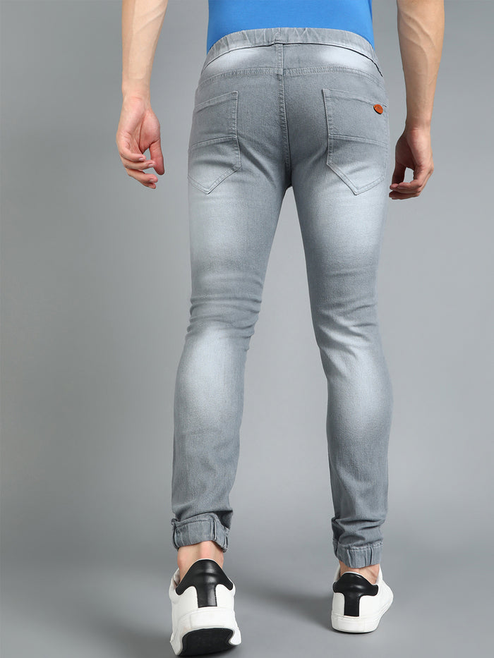 Men's Light Grey Slim Fit Zippered Jogger Jeans Stretchable