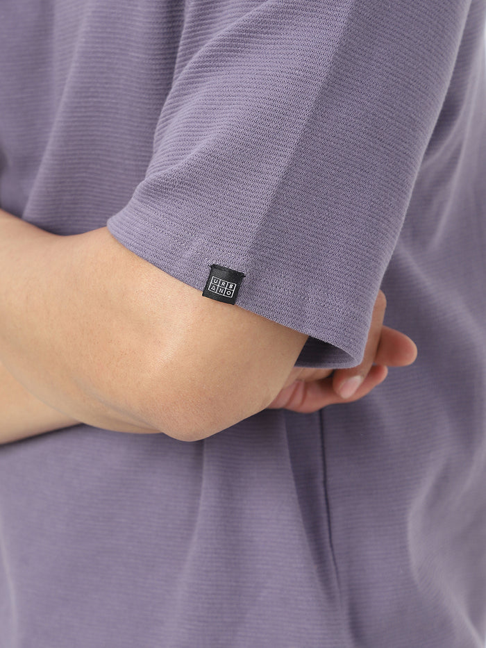 Men's Lilac Textured Round Neck Oversized Half Sleeve Cotton T-Shirt