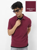 Men's Maroon Textured Regular Fit Half Sleeve Cotton Polo T-Shirt