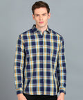 Men's Navy Blue Cotton Full Sleeve Slim Fit Casual Checkered Shirt