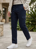 Men's Navy Blue Regular Fit Solid Cargo Chino Pant With 6 Pockets