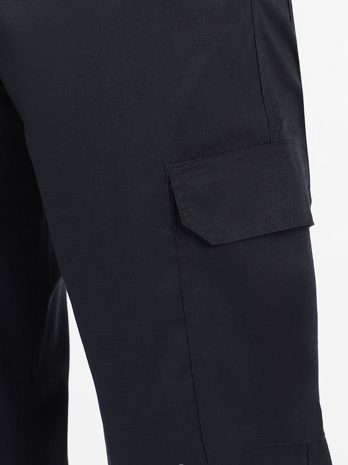 Men's Navy Blue Regular Fit Solid Cargo Chino Pant With 6 Pockets