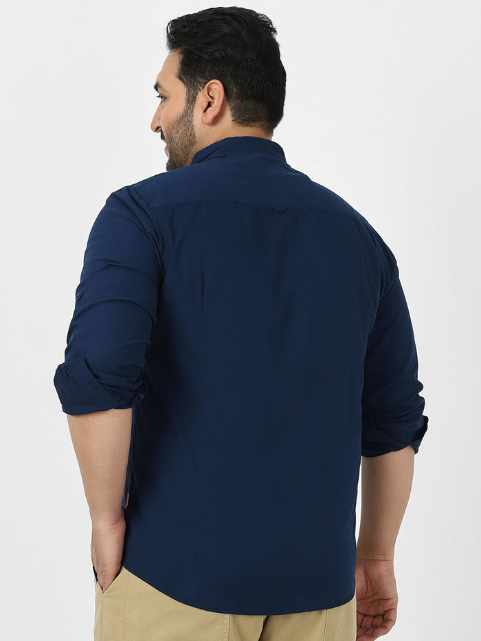 Men's Navy Cotton Full Sleeve Regular Fit Casual Solid Shirt