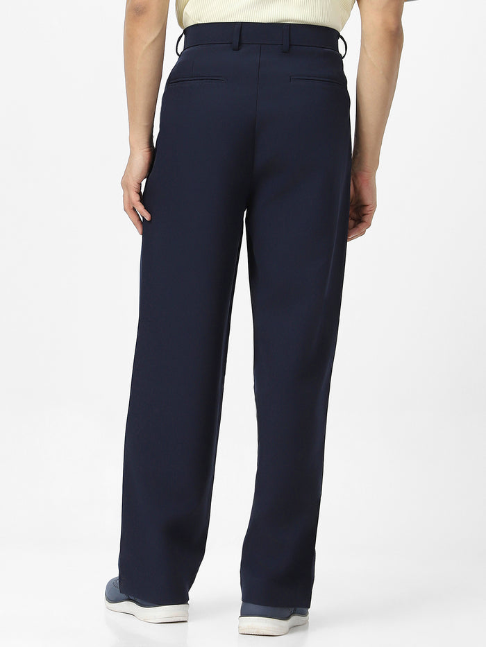 Men's Navy Loose Baggy Fit Solid Korean Pants Stretchable