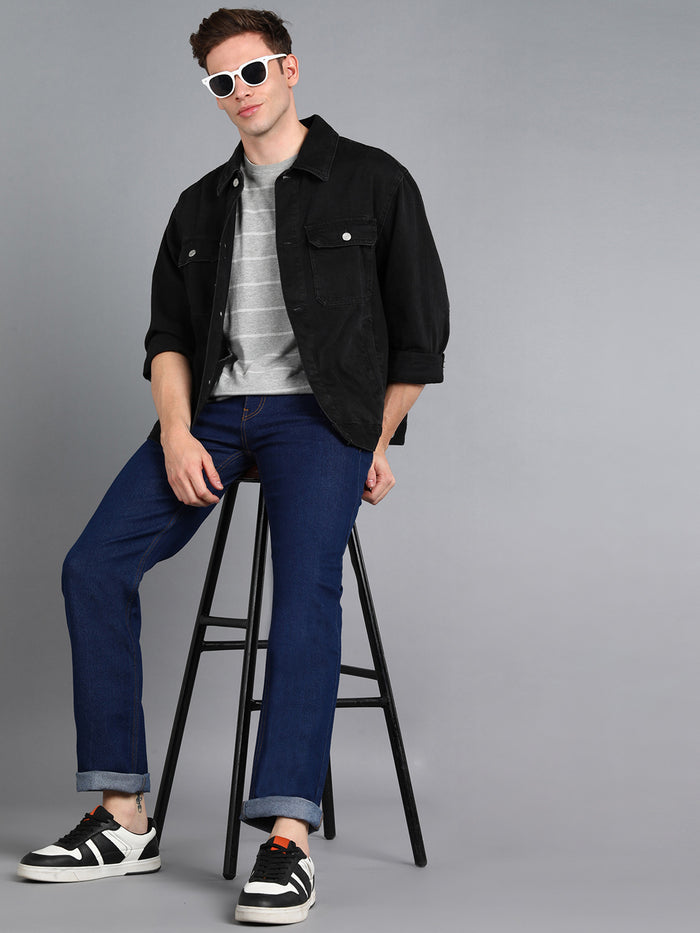 Men's Navy Regular Fit Washed Jeans Stretchable