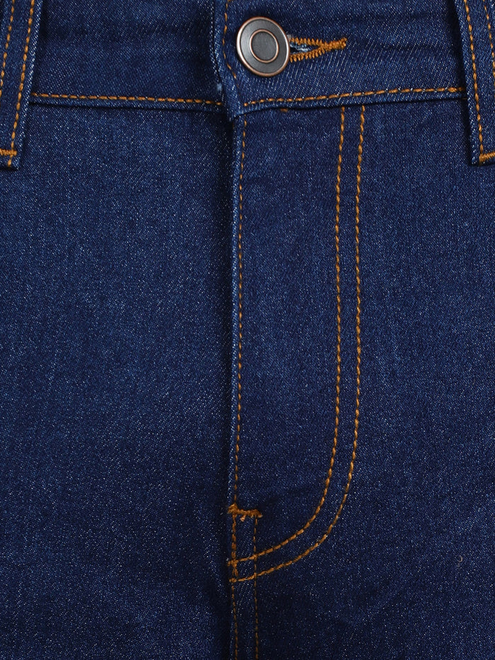 Men's Navy Regular Fit Washed Jeans Stretchable