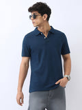 Men's Navy Solid Regular Fit Half Sleeve Cotton Polo T-Shirt