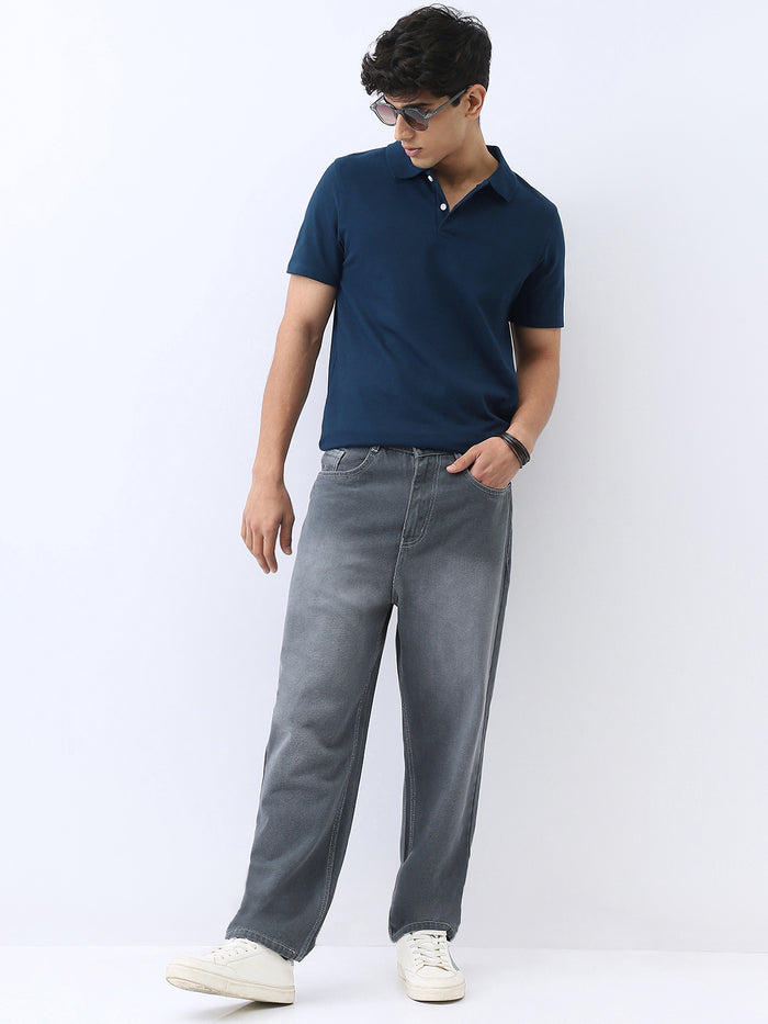 Men's Navy Solid Regular Fit Half Sleeve Cotton Polo T-Shirt