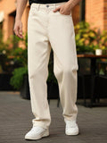 Men's Off White Loose Baggy Fit Washed Jeans Non-Stretchable