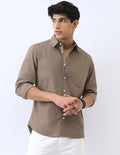 Men's Olive Cotton Full Sleeve Regular Fit Casual Solid Shirt