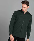 Men's Olive Cotton Full Sleeve Slim Fit Casual Solid Shirt