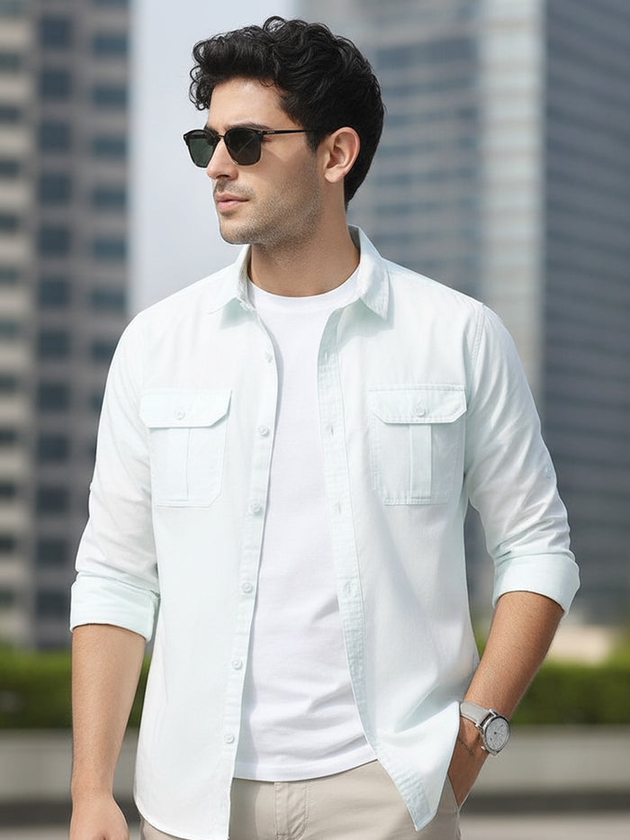 Men's Pastel Blue Cotton Full Sleeve Regular Fit Casual Solid Shirt