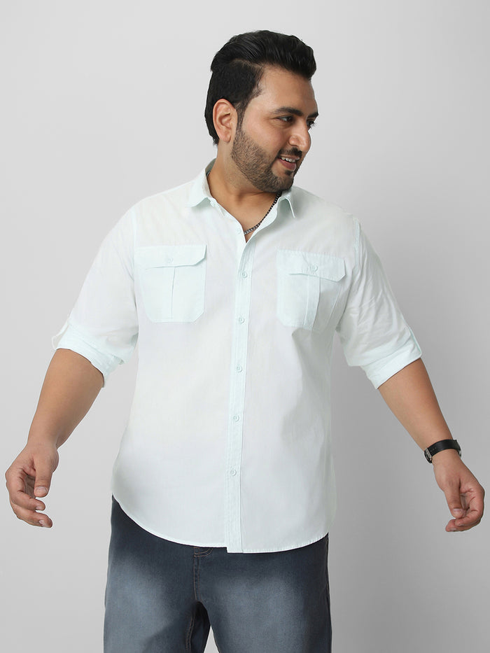Men's Pastel Blue Cotton Full Sleeve Regular Fit Casual Solid Shirt