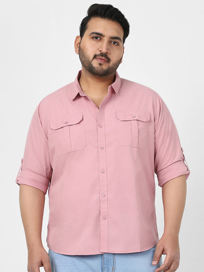 Men's Pink Cotton Full Sleeve Regular Fit Casual Solid Shirt