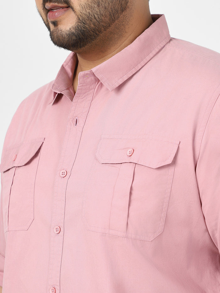 Men's Pink Cotton Full Sleeve Regular Fit Casual Solid Shirt