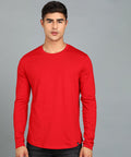 Men's Printed Red Round Neck Full Sleeve Slim Fit Cotton T-Shirt