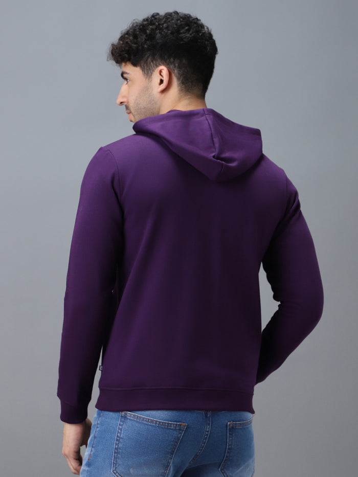 Men's Purple Cotton Solid Zippered Hooded Neck Sweatshirt