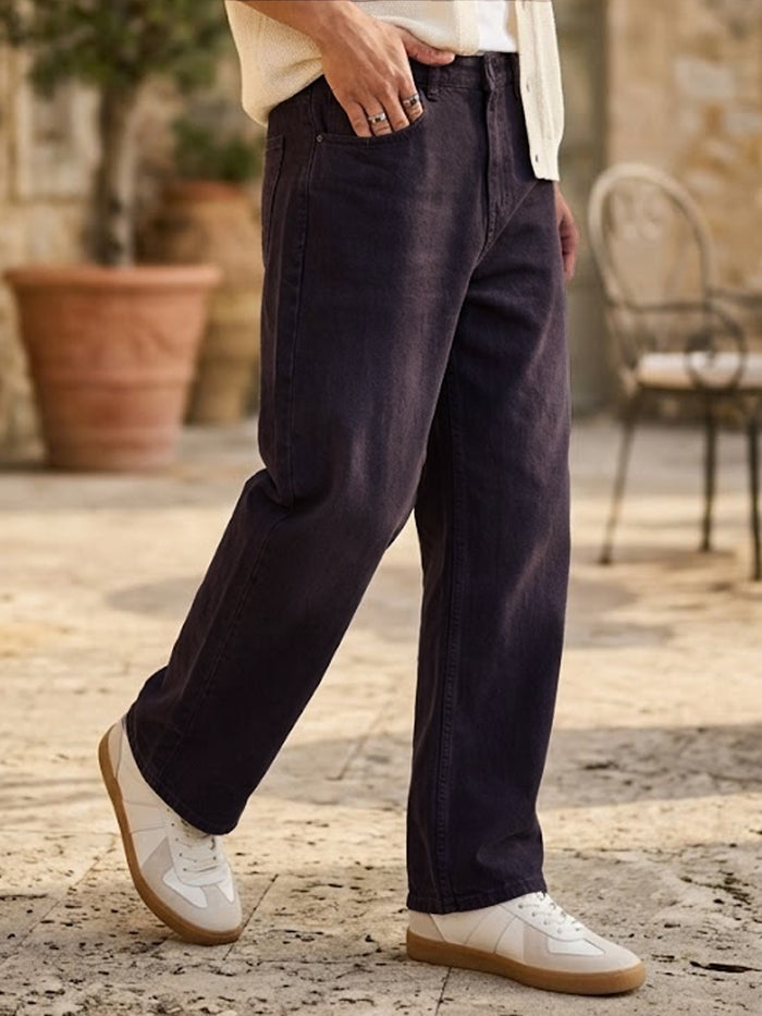 Men's Purple Loose Fit Washed Jeans Non-Stretchable