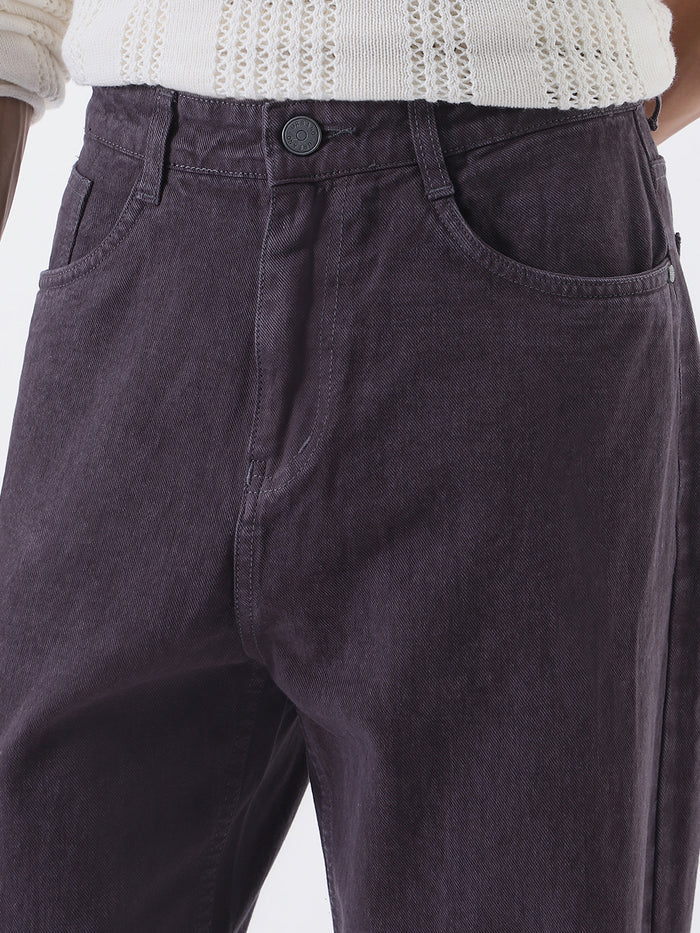 Men's Purple Loose Fit Washed Jeans Non-Stretchable