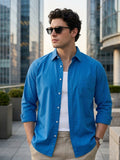 Men's Royal Blue Cotton Full Sleeve Regular Fit Casual Solid Shirt