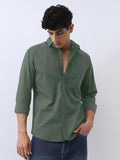Men's Sage Green Cotton Full Sleeve Regular Fit Casual Solid Shirt