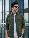 Men's Sage Green Cotton Full Sleeve Regular Fit Casual Solid Shirt