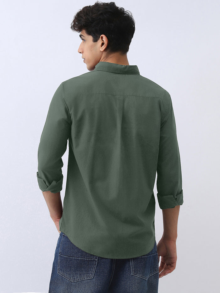 Men's Sage Green Cotton Full Sleeve Regular Fit Casual Solid Shirt