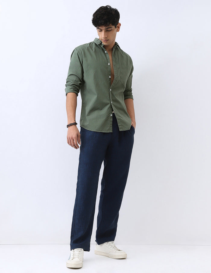 Men's Sage Green Cotton Full Sleeve Regular Fit Casual Solid Shirt