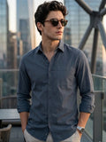 Men's Slate Blue Cotton Full Sleeve Regular Fit Casual Solid Shirt