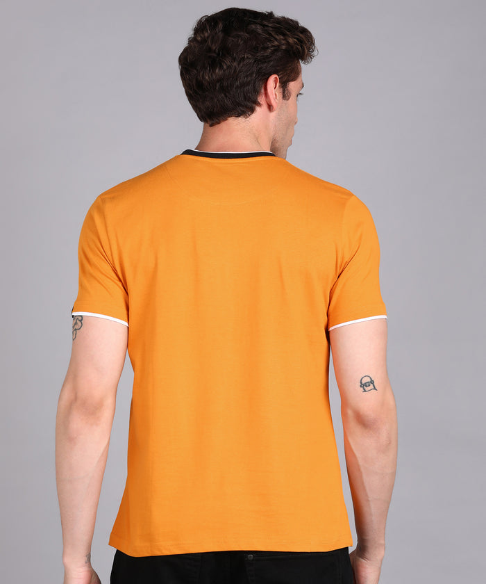 Men's Solid Gold Round Neck Half Sleeve Slim Fit Cotton T-Shirt