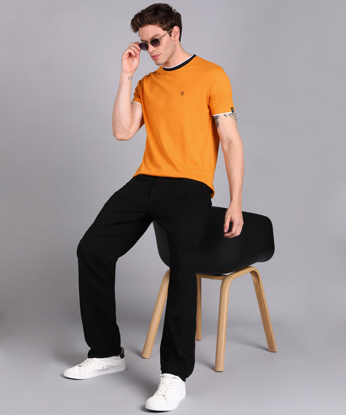 Men's Solid Gold Round Neck Half Sleeve Slim Fit Cotton T-Shirt