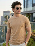 Men's Solid Khaki Round Neck Half Sleeve Slim Fit Cotton T-Shirt