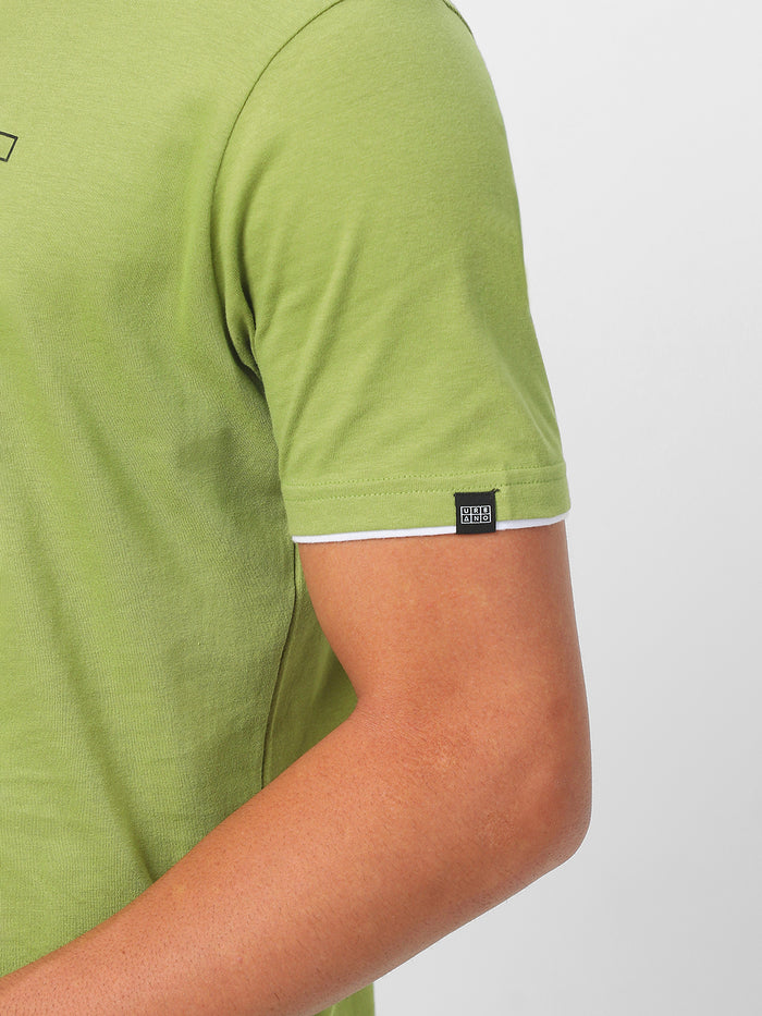Men's Solid Olive Round Neck Half Sleeve Slim Fit Cotton T-Shirt