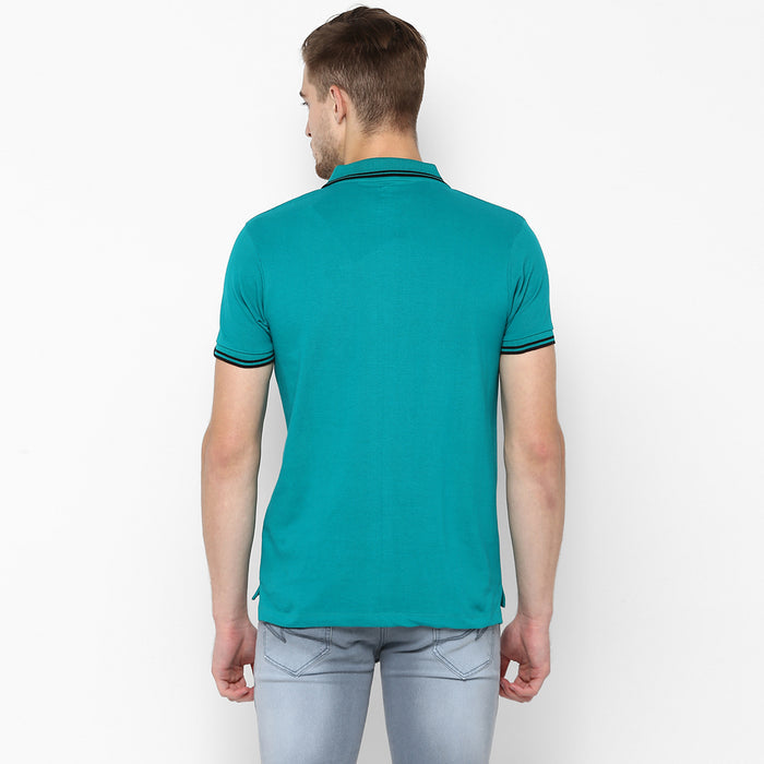 Men's Teal Green Solid Slim Fit Half Sleeve Cotton Polo T-Shirt