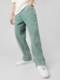 Men's Turquoise Green Loose Baggy Fit Washed Jeans Non-Stretchable