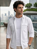 Men's White Cotton Full Sleeve Regular Fit Casual Solid Shirt