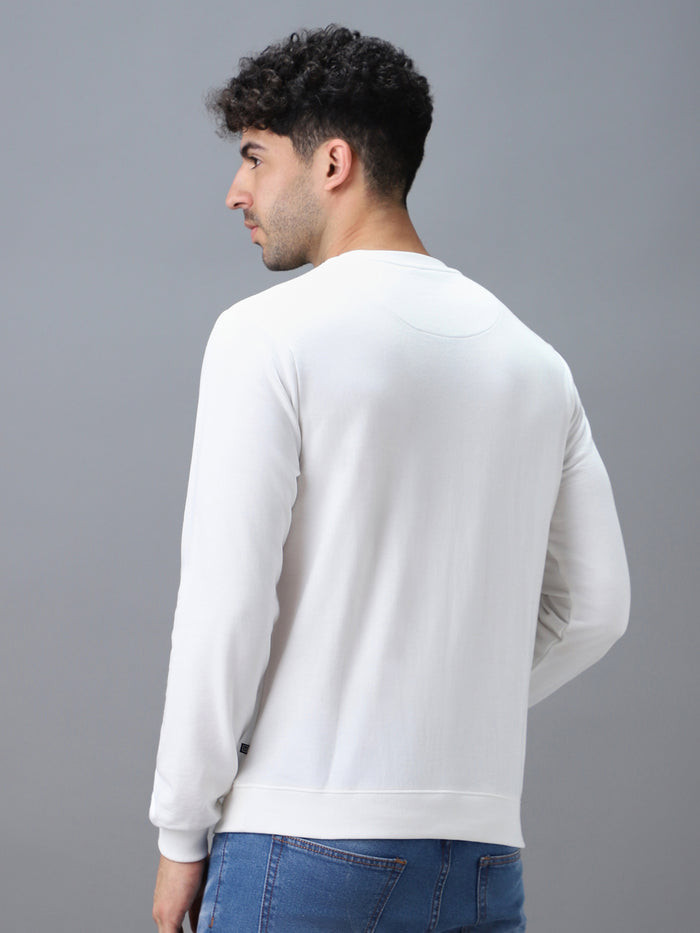 Men's White Cotton Graphic Print Round Neck Sweatshirt