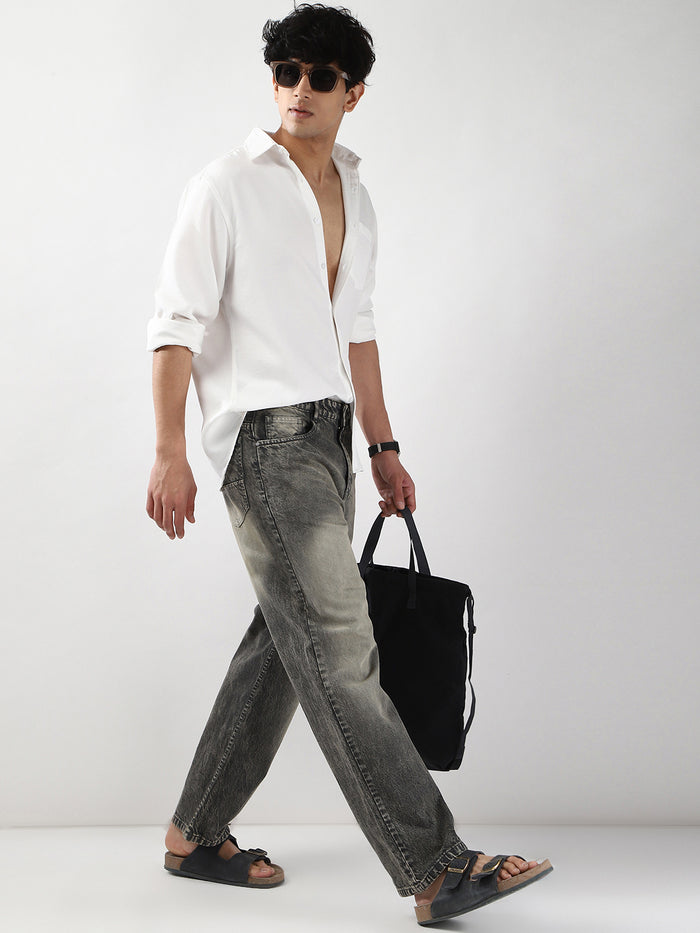 Men's White Linen Blend Full Sleeve Relaxed Fit Casual Solid Shirt