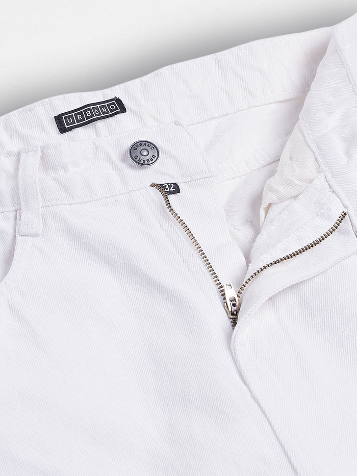 Men's White Loose Fit Washed Jeans Non-Stretchable