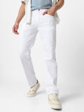 Men's White Regular Fit Washed Jeans Stretchable