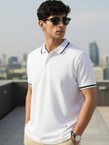 Men's White Solid Regular Fit Half Sleeve Cotton Polo T-Shirt