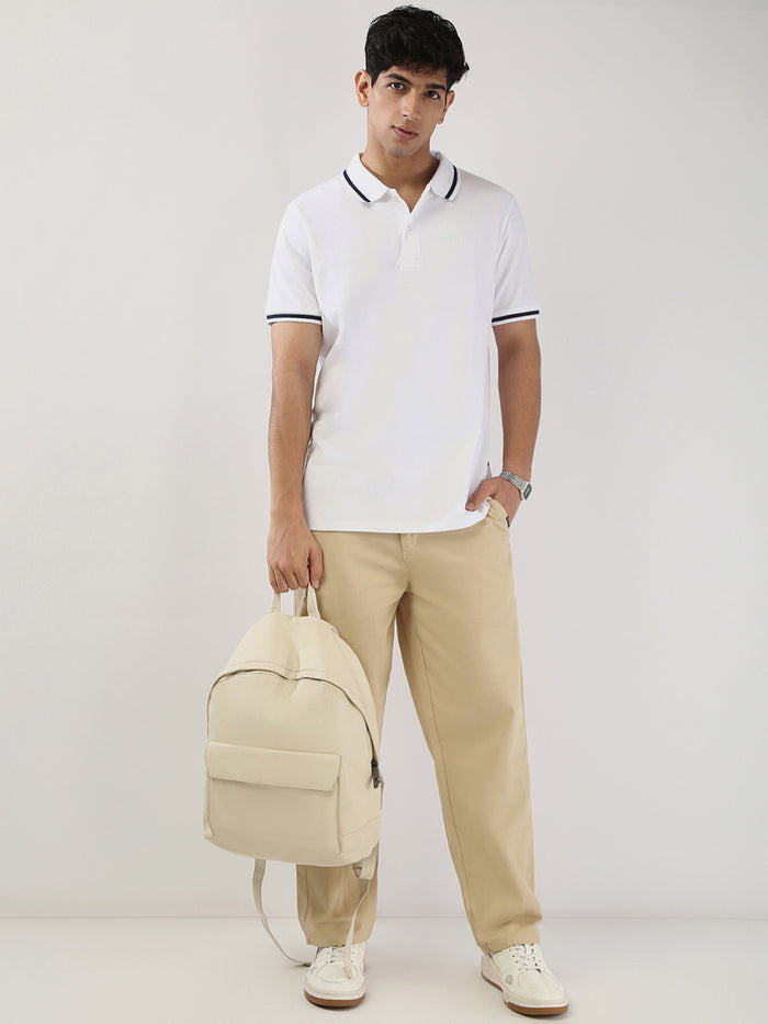 Men's White Solid Regular Fit Half Sleeve Cotton Polo T-Shirt