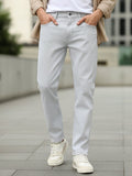 Men's Whitish Grey Regular Fit Washed Jeans Stretchable