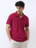Men's Wine Solid Regular Fit Half Sleeve Cotton Polo T-Shirt