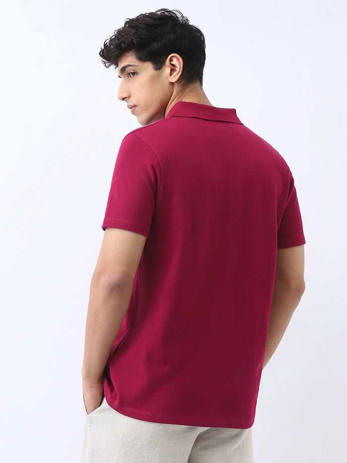 Men's Wine Solid Regular Fit Half Sleeve Cotton Polo T-Shirt