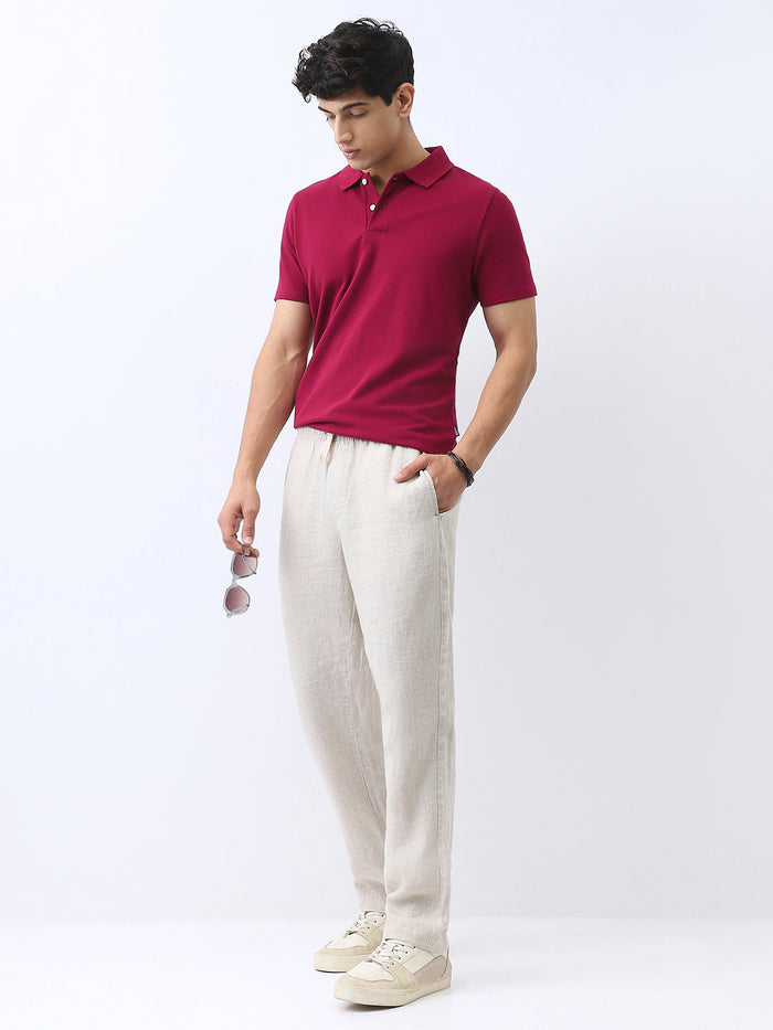 Men's Wine Solid Regular Fit Half Sleeve Cotton Polo T-Shirt