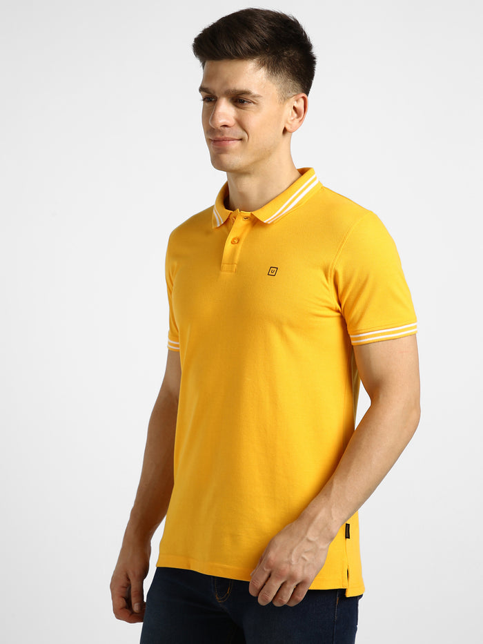 Men's Yellow Solid Slim Fit Half Sleeve Cotton Polo T-Shirt