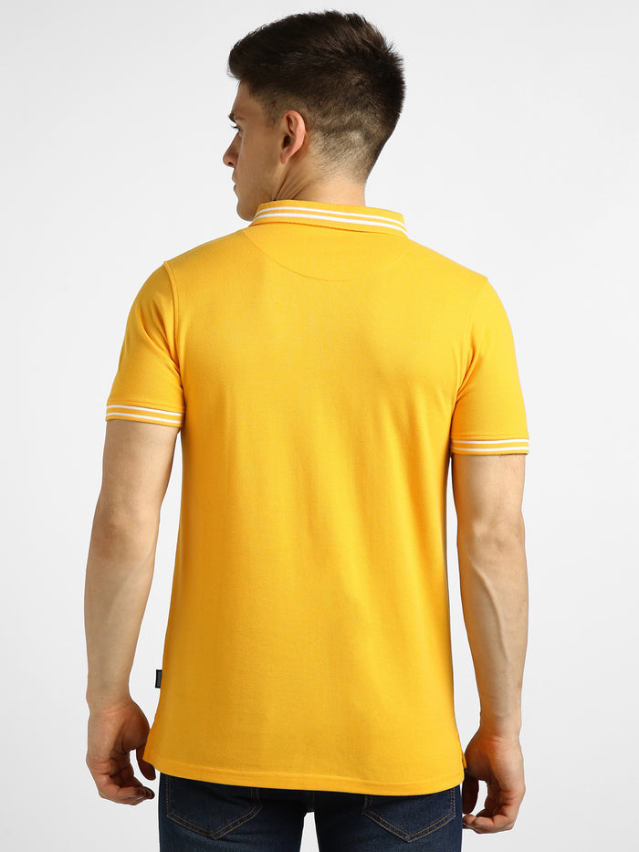 Men's Yellow Solid Slim Fit Half Sleeve Cotton Polo T-Shirt