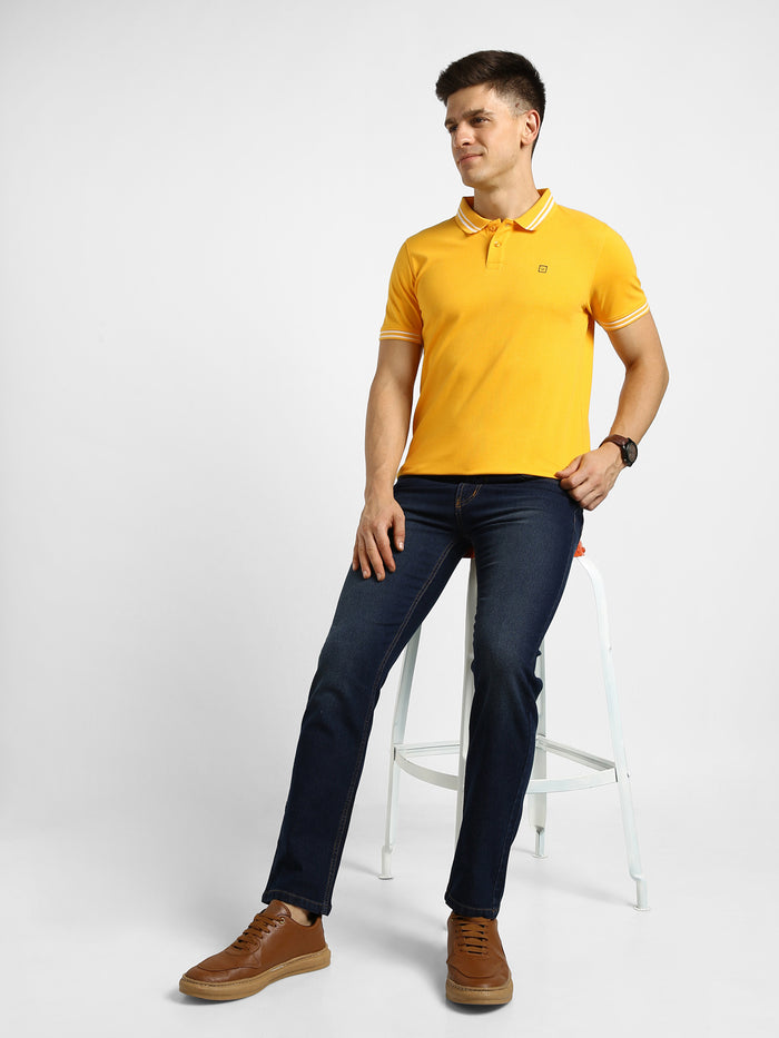 Men's Yellow Solid Slim Fit Half Sleeve Cotton Polo T-Shirt