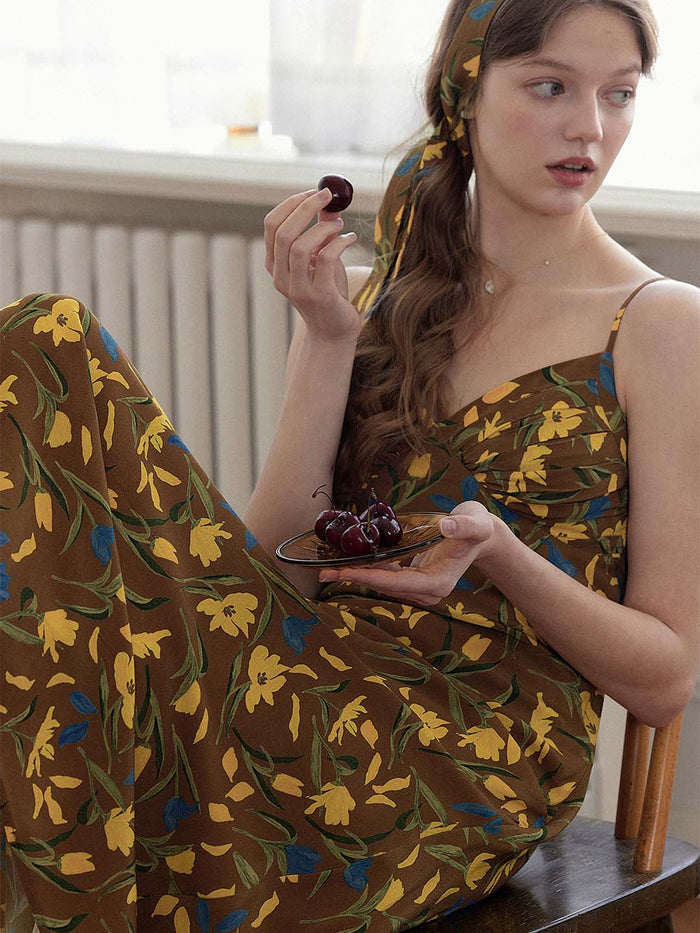 Miley Romantic Tulip Print Slip Dress